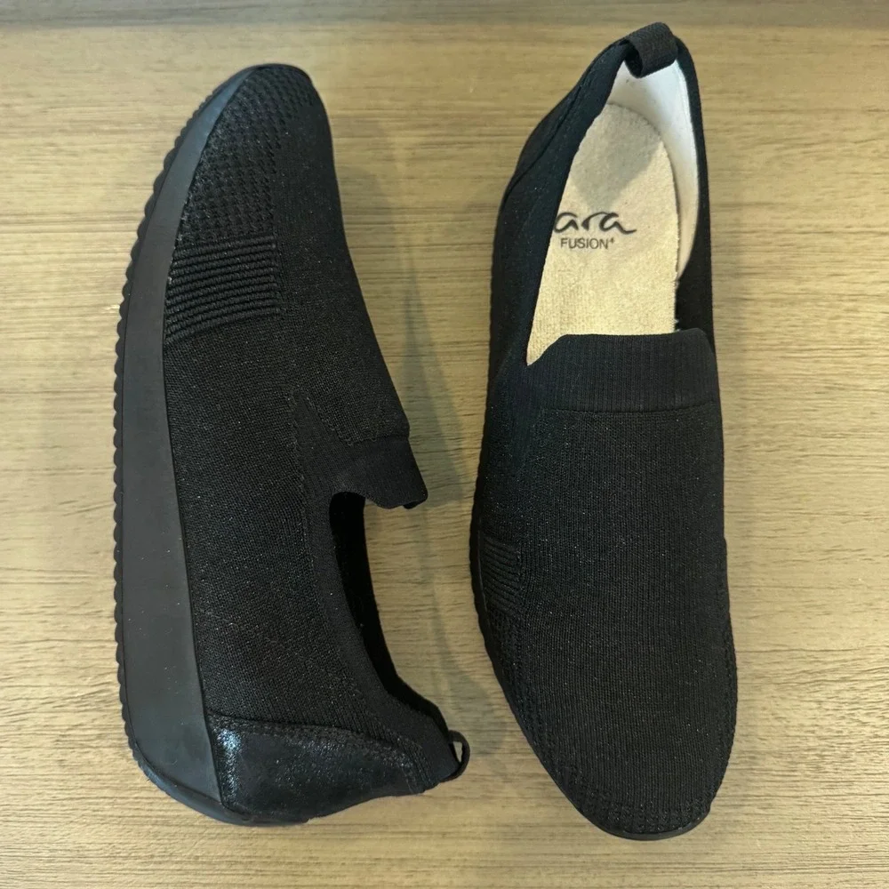 Ara Leena Fusion Women 9.5 UK6 Black Knit Slip On Comfort Sneaker Comfort Casual